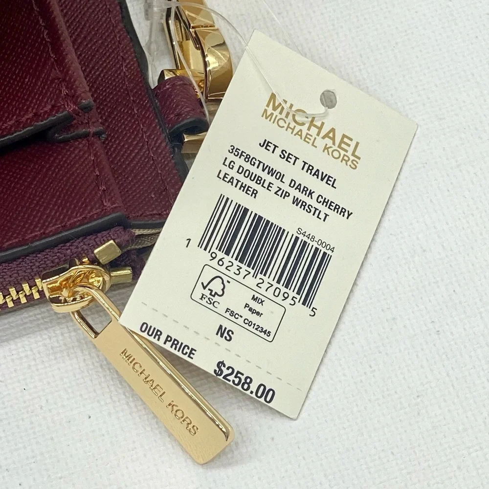 Michael Kors DoubleZip Wallet Wristlet Phone Case Dark Cherry